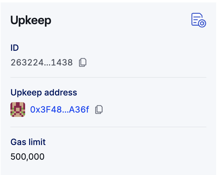 Upkeep address in Chainlink Automation App